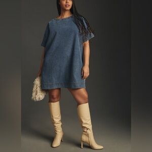 Porridge (Anthropologie)Short-Sleeve Denim Swing
Mini Dress
XS